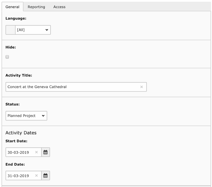 General information of the social activity (start)