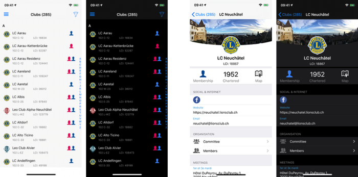 Side-by-side comparison of Light vs Dark modes for LionsBase mobile