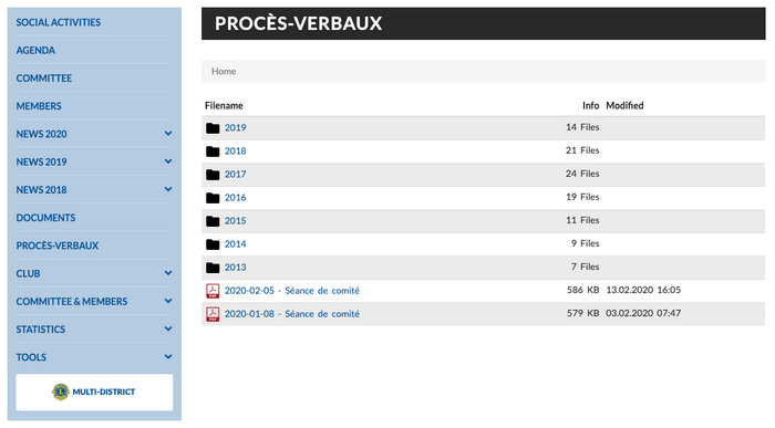 Minutes in the club's website
