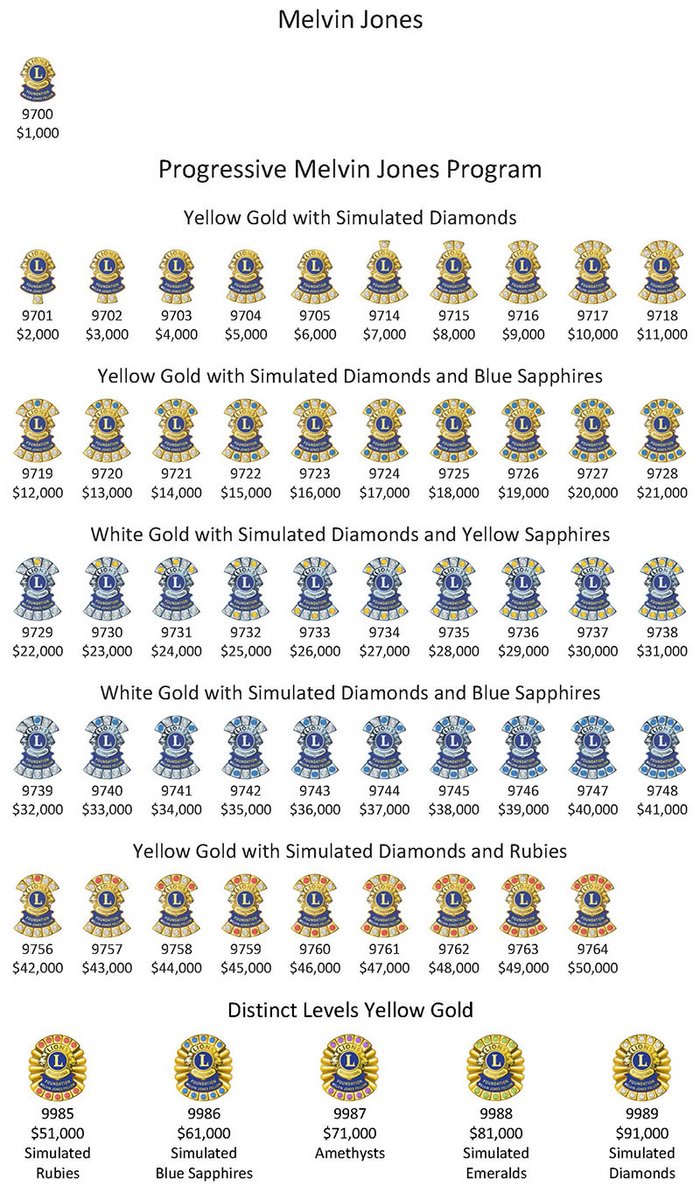 All Melvin Jones and Progressive Melvin Jones pins