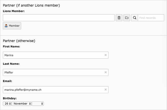 Information about the partner of a member