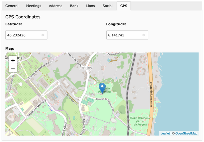 Precise geolocation of the club with a Google-like map