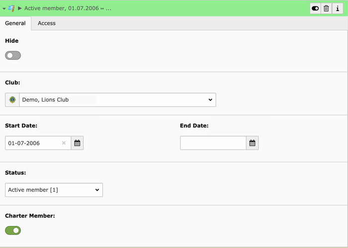 Details of a member status