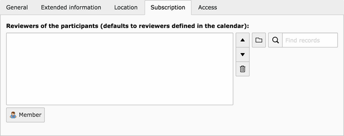 Options of an event registration