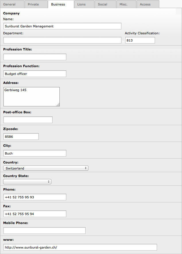 Business-related information of the member