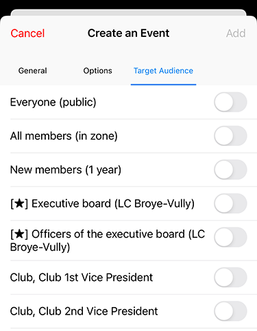 Target audience for the new event