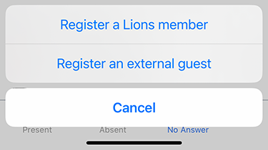 Popup menu to register other participants