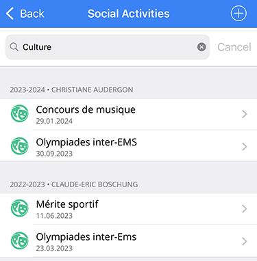 Filter social activities