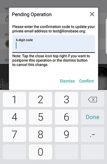 Enter the verification code to confirm the change of an email address