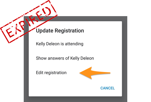 Opening the external form to edit the registration of a guest