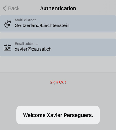 Welcome message after successful authentication