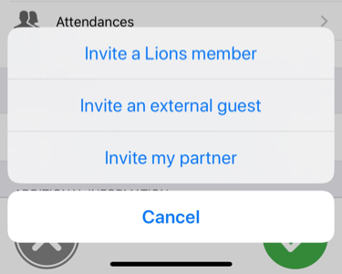 Popup menu to invite a guest