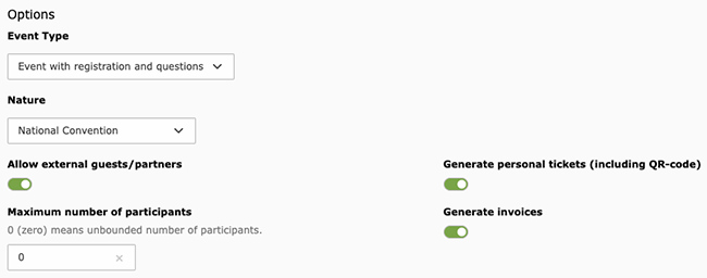 General options for a conference