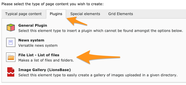 Insert a plugin of type List of files