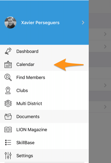 Access to the calendar in the menu