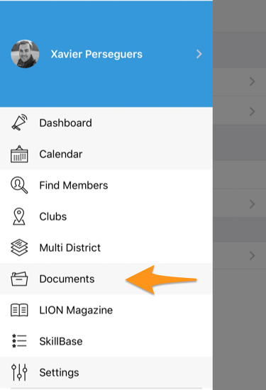 Access to the documents in the menu