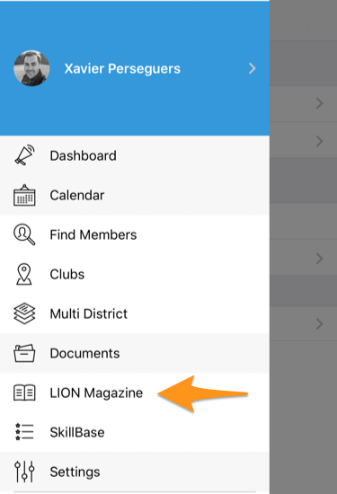 Access to the LION Magazine (Digimag) in the menu