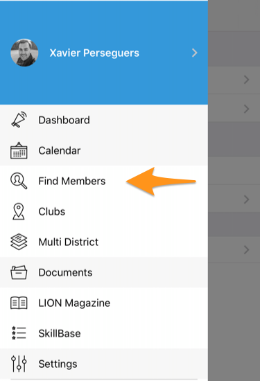 Access to searching members in the menu