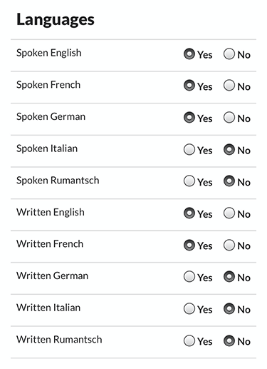 Example of skills related related to knowledge of foreign languages