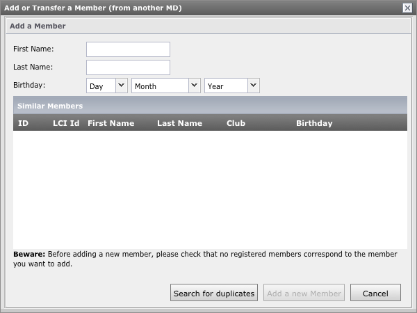 First search for existing members