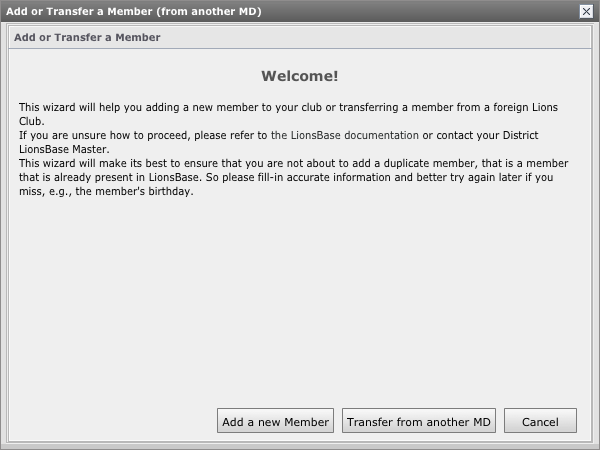 Wizard used to add a member