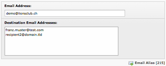 Recipients associated to an email address