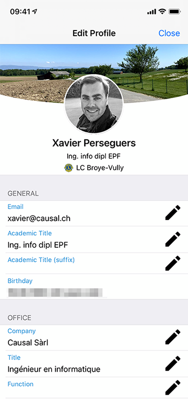 Editable profile page