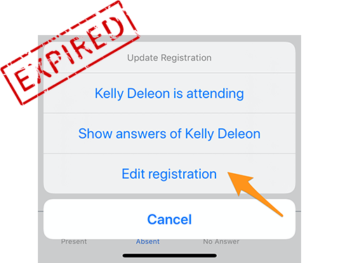 Opening the external form to edit the registration of a guest