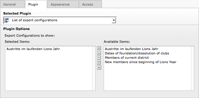 Plugin used to show the list of export configurations