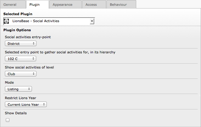 Configuration options for the plugin
