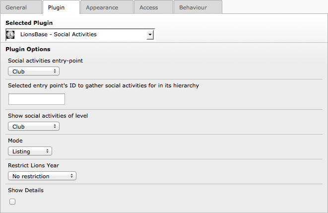 Configuration options for the plugin