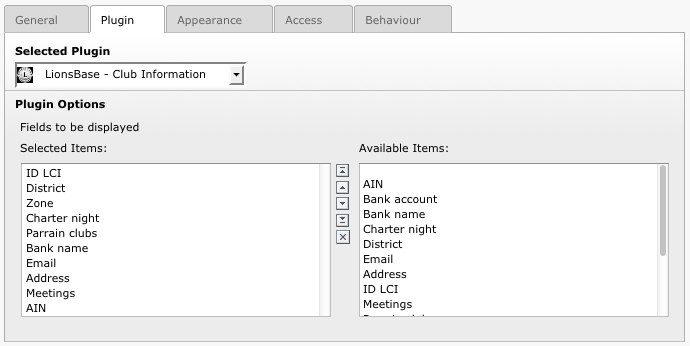 Configuration options for the plugin
