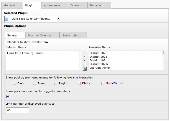 Overview of the configuration options for the plugin