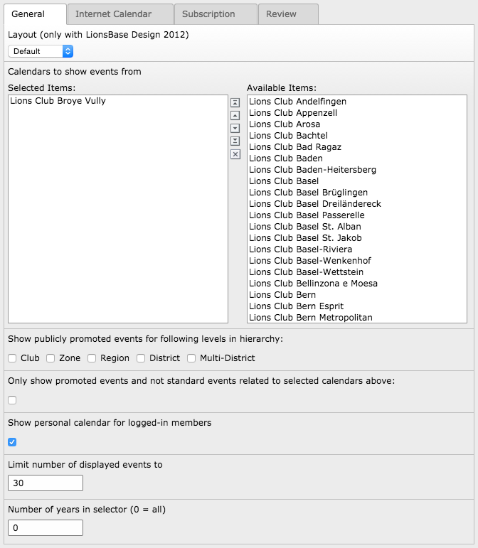 General options for the plugin