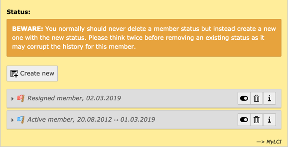 New statuses for the member