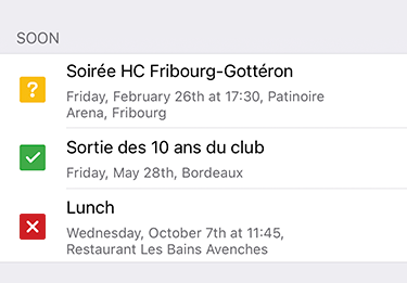 Statut de participant pour les événements à venir