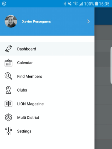 Menu dell'applicazione LionsBase