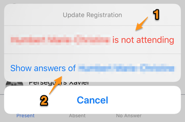 Menu popup per gestire la registrazione di un'altra persona