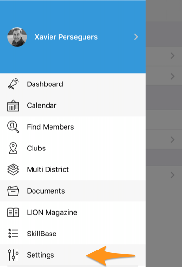 Accesso alle impostazioni nel menu