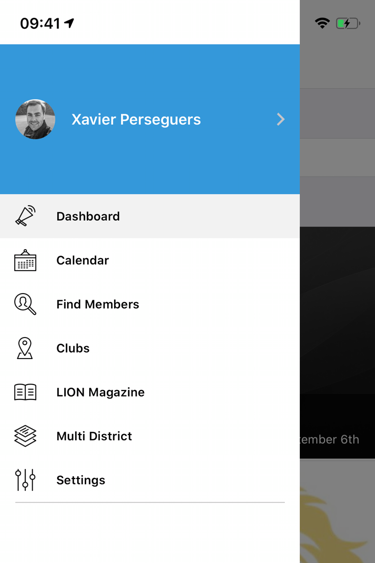 Menu dell'applicazione LionsBase
