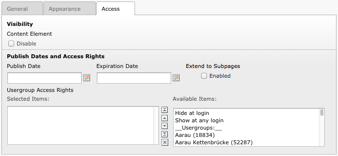 Restricting access to a page or a content element